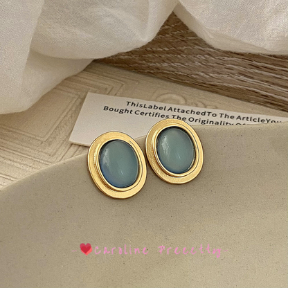 Cat's eye stone geometric trendy stud earrings