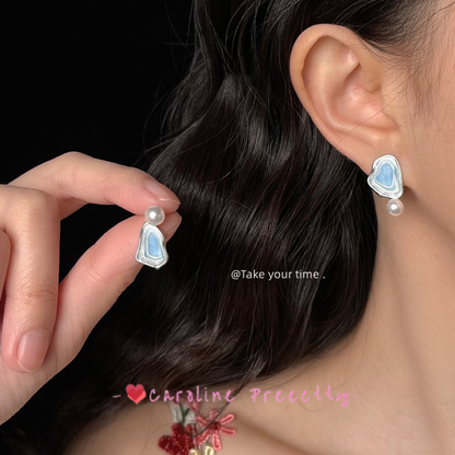 925 Silver Needle Enamel Drop Glaze Asymmetrical Original Earrings