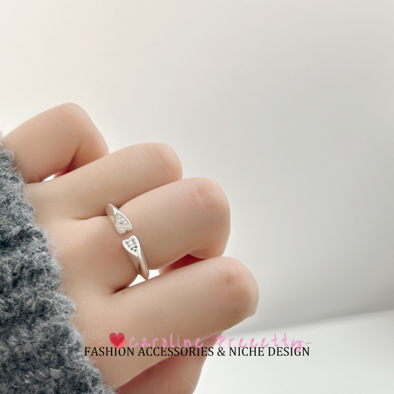 Korean ins cold style pearl zircon double heart ring