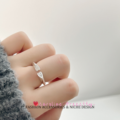 Korean ins cold style pearl zircon double heart ring