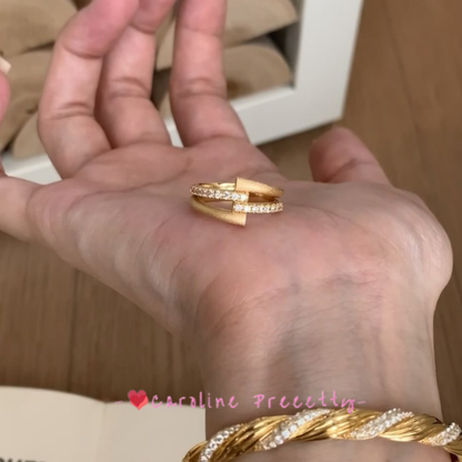 French vintage double-layer brushed interlaced ring