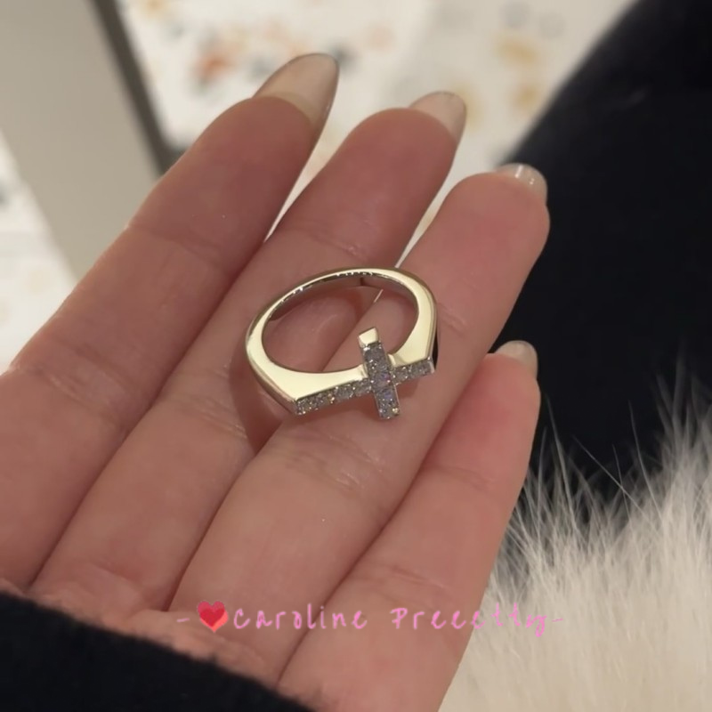 French light luxury fashion cross full diamond minimalist style, ins style daily simple and versatile ring