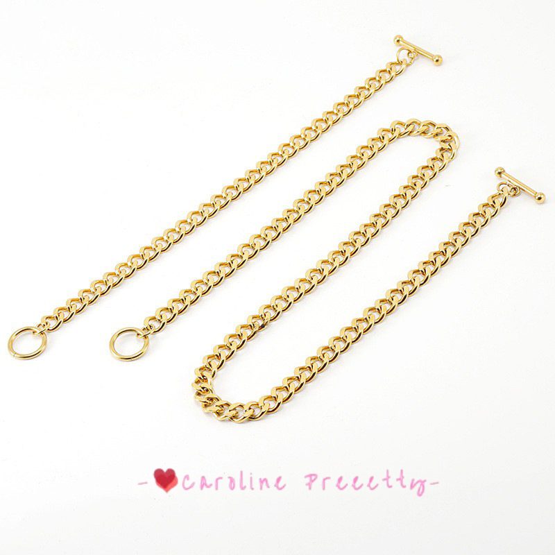 Stainless steel OT buckle Cuban chain bracelet, men's European and American 18K gold titanium steel necklace,