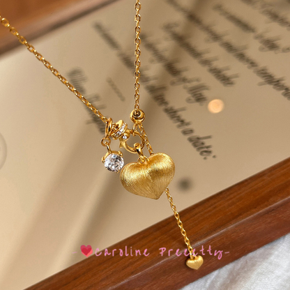 French retro light luxury brushed heart-shaped running ring necklace