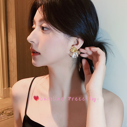 Metal pleated flower stud earrings for women