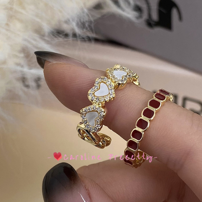 Heart-shaped oil-dripping shell rings with adjustable openings,