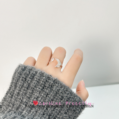 Mermaid's Tear Gradient Fishtail Micro-inlaid zircon open Ring, a light luxury, exquisite and niche design, fashionable and versatile ring