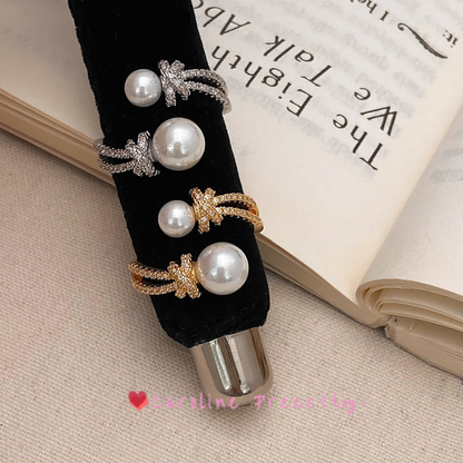 Simple pearl zircon open ring, light luxury and niche design, versatile new index finger ring, cold style ins ring