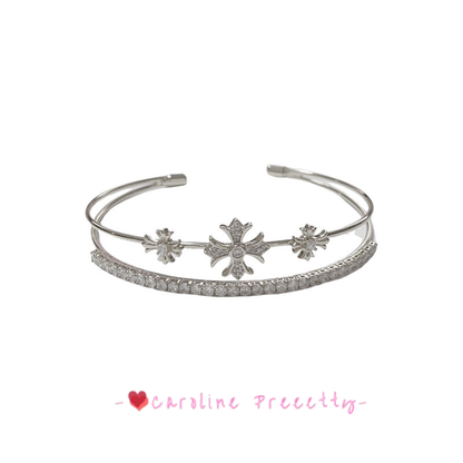 Full diamond cross double-layer open bracelet
