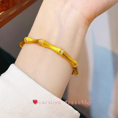 Diamond-encrusted bamboo joints and open openings bracelet