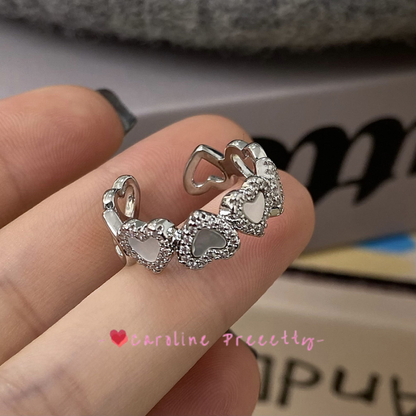 Heart-shaped oil-dripping shell rings with adjustable openings,