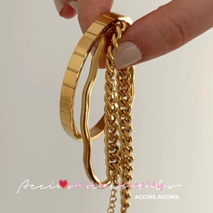 French retro geometric titanium steel thick bracelet, wide-edge geometric bracelet, wavy irregular personality, couple without gender