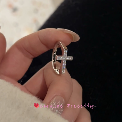 French light luxury fashion cross full diamond minimalist style, ins style daily simple and versatile ring