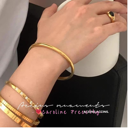 French style zircon shiny open geometric fashionable layered smooth plate unisex couple bracelet