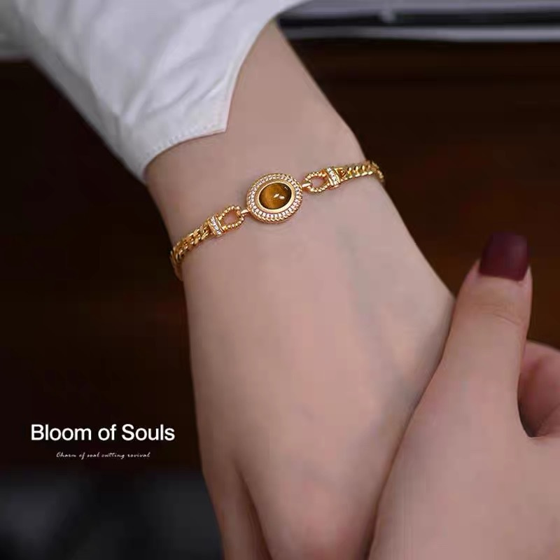 Original design 925 sterling silver tiger's eye stone bracelet