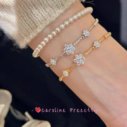 French retro exquisite zircon sparkling flower bracelet