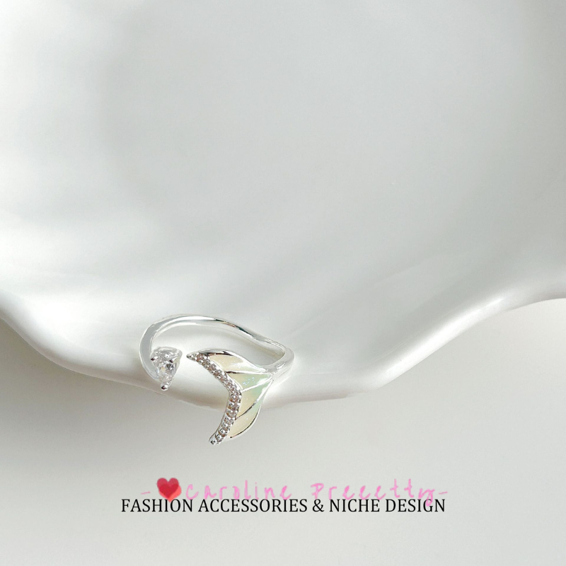Mermaid's Tear Gradient Fishtail Micro-inlaid zircon open Ring, a light luxury, exquisite and niche design, fashionable and versatile ring
