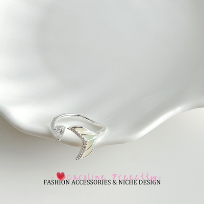 Mermaid's Tear Gradient Fishtail Micro-inlaid zircon open Ring, a light luxury, exquisite and niche design, fashionable and versatile ring