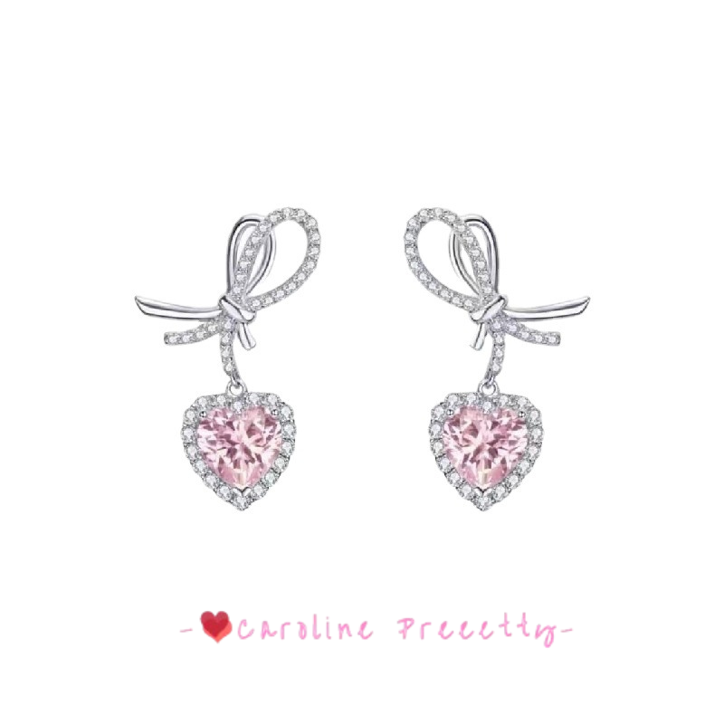 New bow silver heart-shaped pendant earrings & necklace set