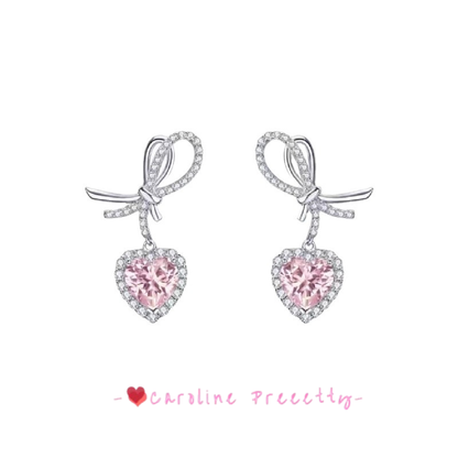 New bow silver heart-shaped pendant earrings & necklace set