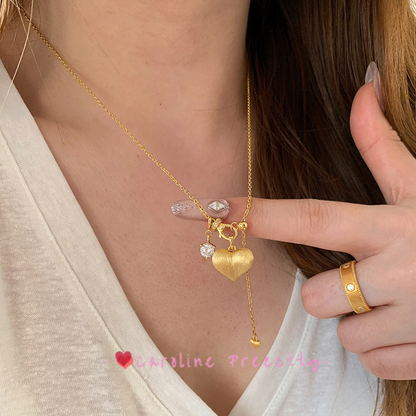 French retro light luxury brushed heart-shaped running ring necklace