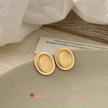 Cat's eye stone geometric trendy stud earrings