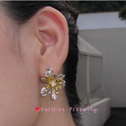 Irregular flower patchwork color-blocking butterfly earrings with a niche design sense, exaggerated and unique stud earrings