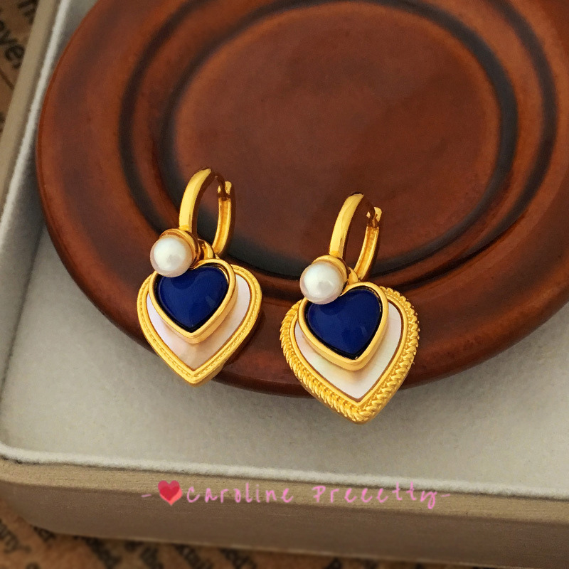 Blue heart-shaped earrings