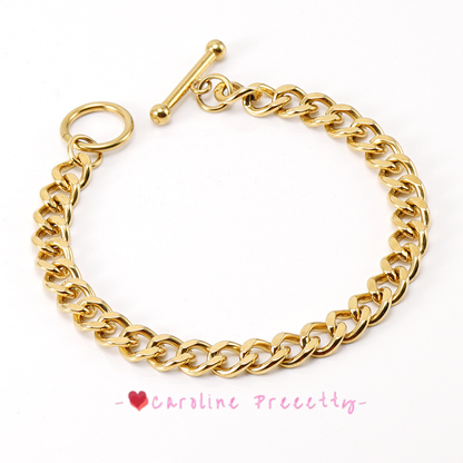 Stainless steel OT buckle Cuban chain bracelet, men's European and American 18K gold titanium steel necklace,