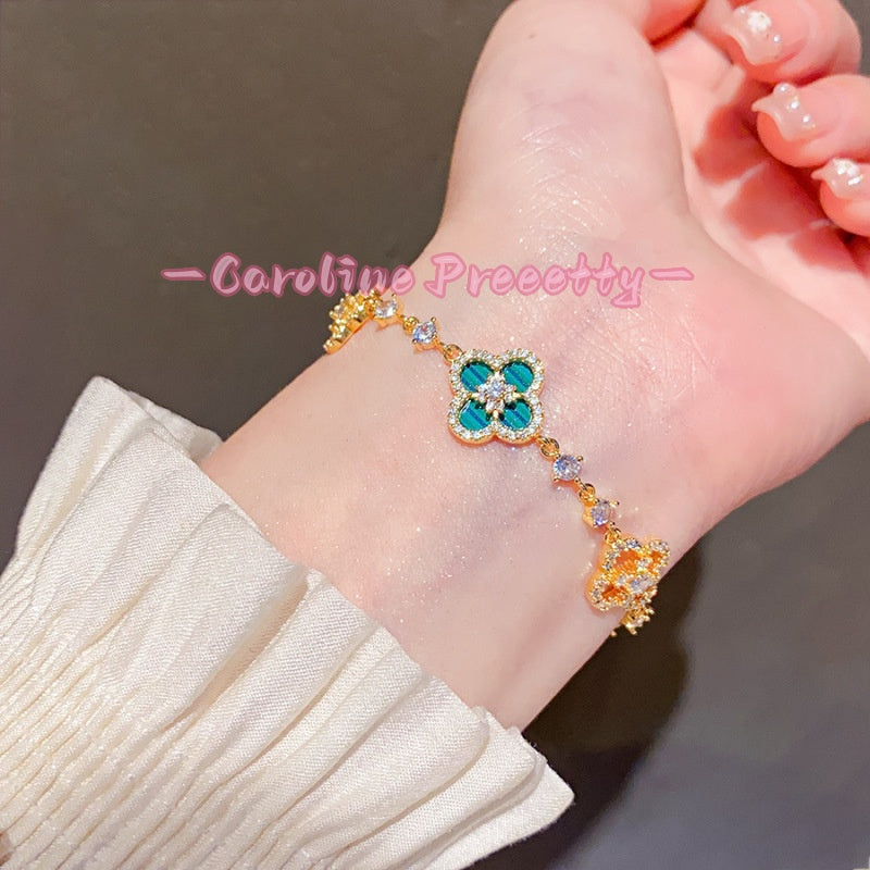 Zircon diamond-shaped clover hollowed-out adjustable bracelet