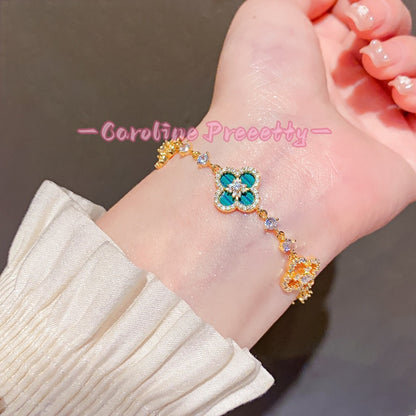 Zircon diamond-shaped clover hollowed-out adjustable bracelet