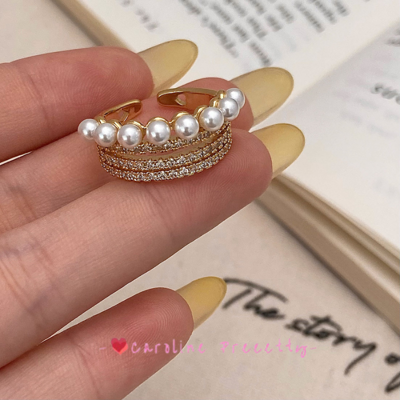 Simple pearl zircon open ring, light luxury and niche design, versatile new index finger ring, cold style ins ring