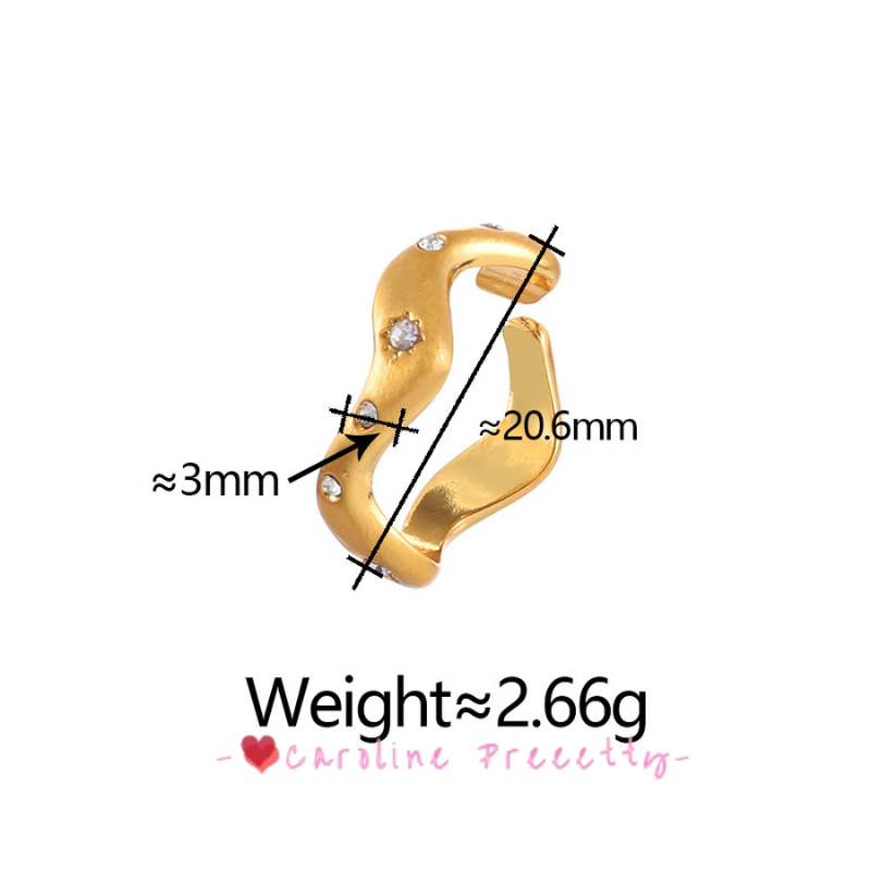 Fashionable brushed wave ring, light luxury, high-end, versatile, individual and elegant ring, retro diamond-encrusted, simple and trendy jewelry