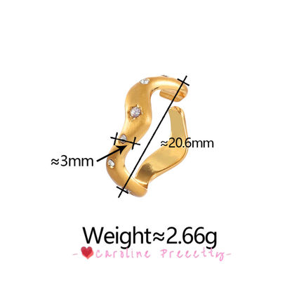 Fashionable brushed wave ring, light luxury, high-end, versatile, individual and elegant ring, retro diamond-encrusted, simple and trendy jewelry