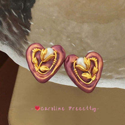 French heart design stud earrings