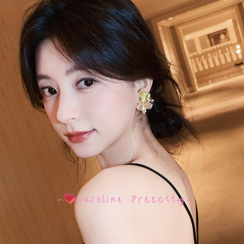 Metal pleated flower stud earrings for women