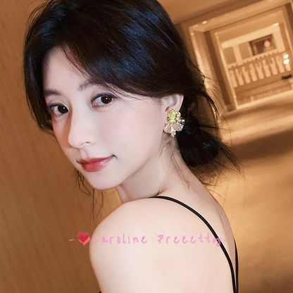 Metal pleated flower stud earrings for women