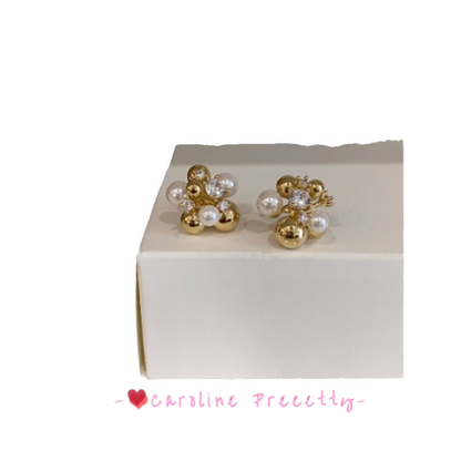 Water diamond Pearl Flower Ball Earrings 2025 New light Luxury gentle and elegant stud earrings