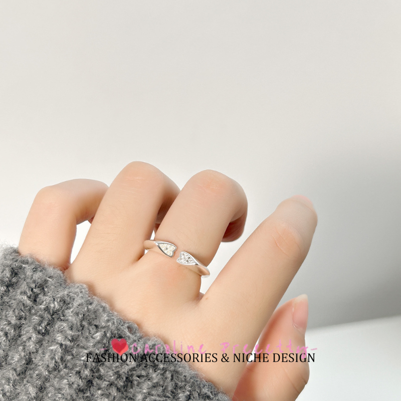 Korean ins cold style pearl zircon double heart ring