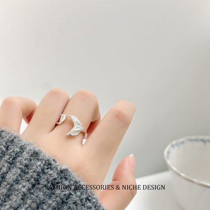Mermaid's Tear Gradient Fishtail Micro-inlaid zircon open Ring, a light luxury, exquisite and niche design, fashionable and versatile ring