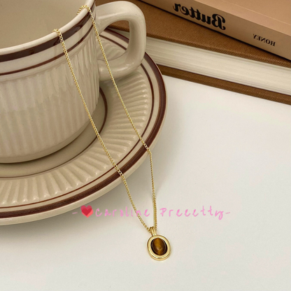 Retro tiger's eye abacus bead pendant necklace, light luxury and niche layered neckchain, simple and versatile sweater chain, collarbone chain