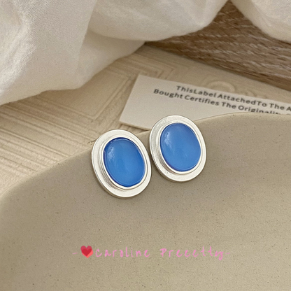 Cat's eye stone geometric trendy stud earrings