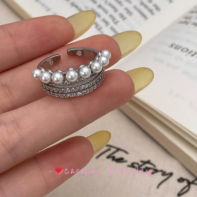 Simple pearl zircon open ring, light luxury and niche design, versatile new index finger ring, cold style ins ring