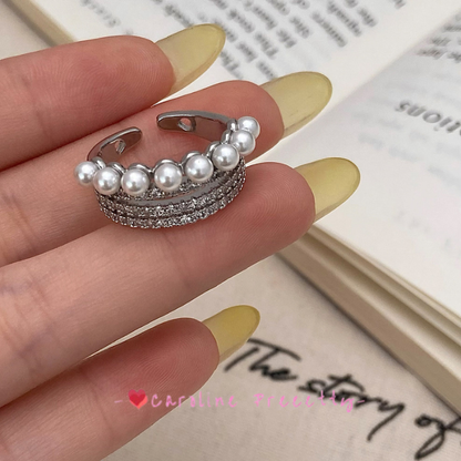 Simple pearl zircon open ring, light luxury and niche design, versatile new index finger ring, cold style ins ring