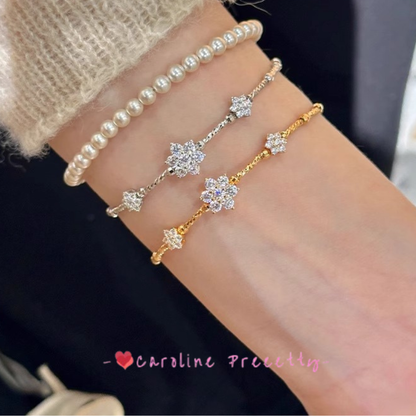 French retro exquisite zircon sparkling flower bracelet