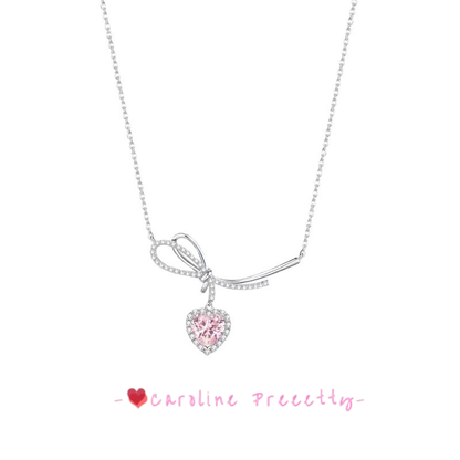 New bow silver heart-shaped pendant earrings & necklace set