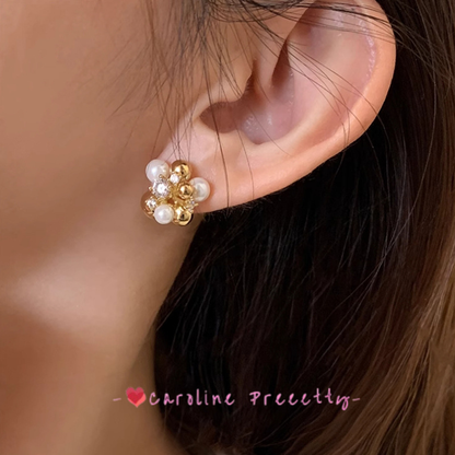 Water diamond Pearl Flower Ball Earrings 2025 New light Luxury gentle and elegant stud earrings