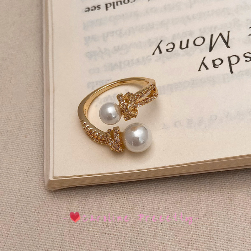 Simple pearl zircon open ring, light luxury and niche design, versatile new index finger ring, cold style ins ring