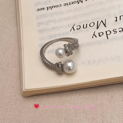 Simple pearl zircon open ring, light luxury and niche design, versatile new index finger ring, cold style ins ring