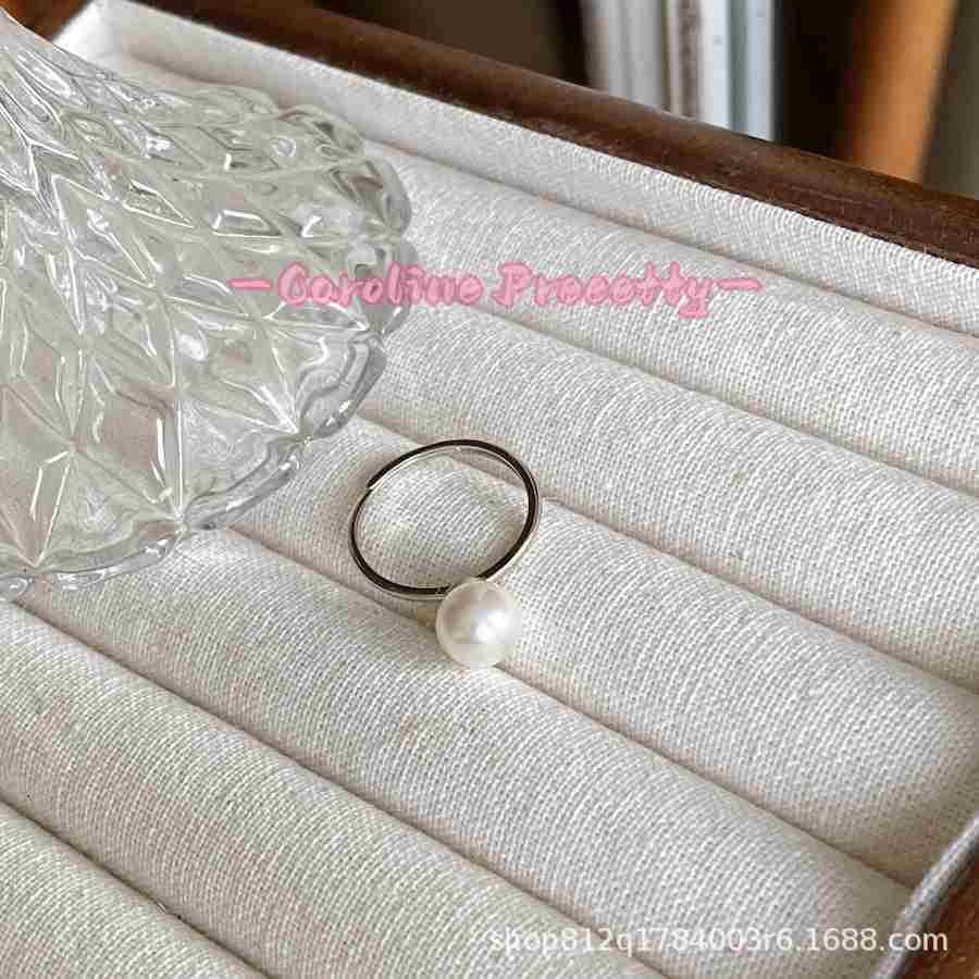 Silver-gray and white version of the Shijia pearl ring S925 sterling silver InS-style open ring